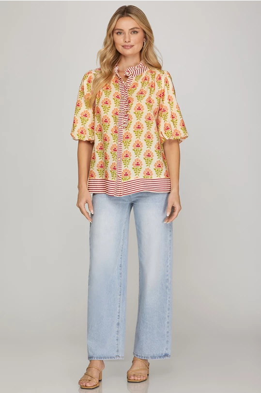 RUFFLED NECK  TOP