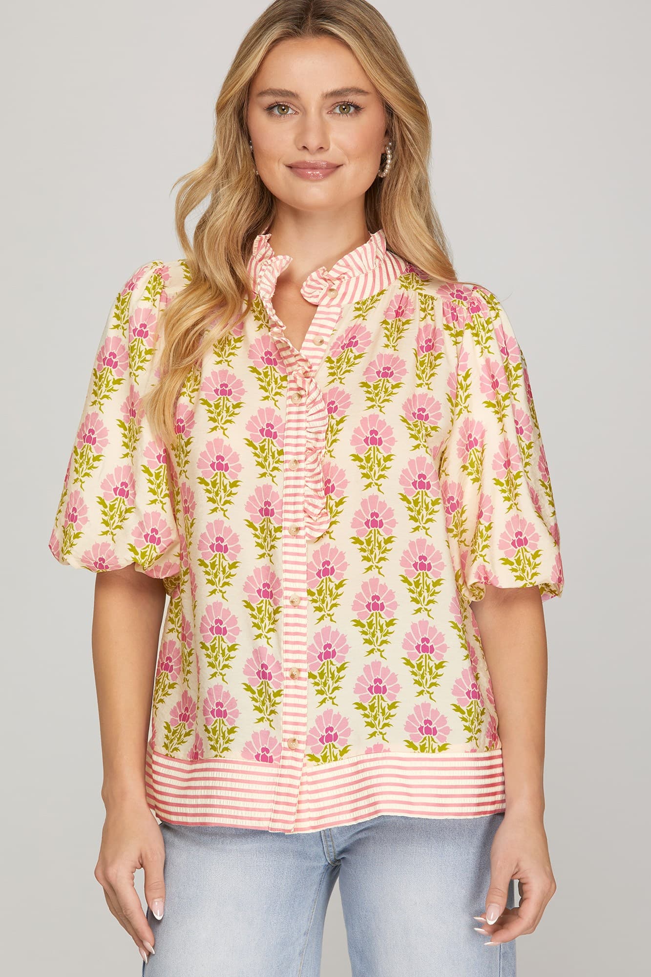 RUFFLED NECK  TOP