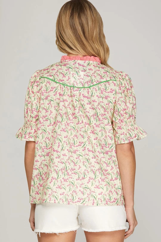 SHORT SMOCKED SLEEVE  TOP