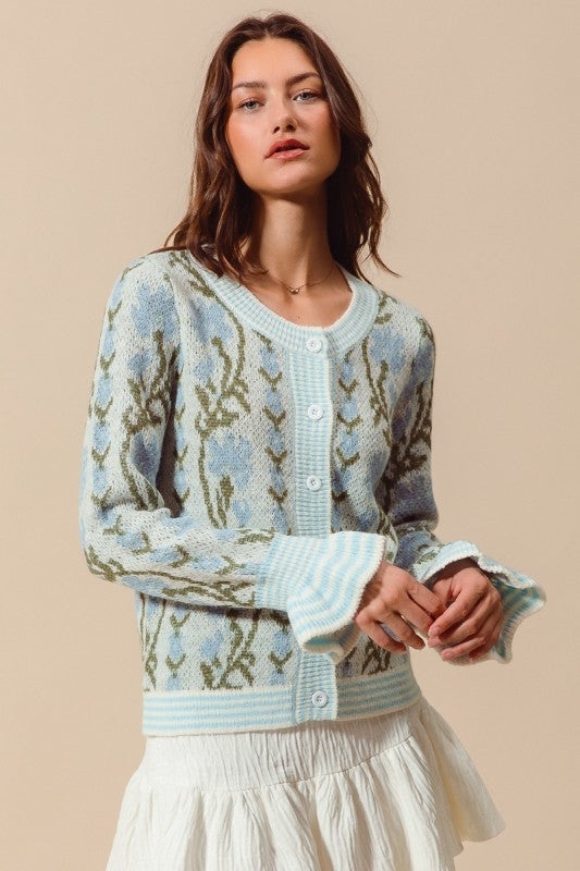 CUTE SWEATER CARDIGAN WITH RUFFLED CUFFS