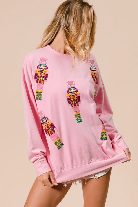 FELLING FESTIVE SEQUIN NUTCRACKERS  PULLOVER