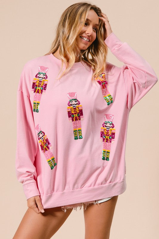 FELLING FESTIVE SEQUIN NUTCRACKERS  PULLOVER