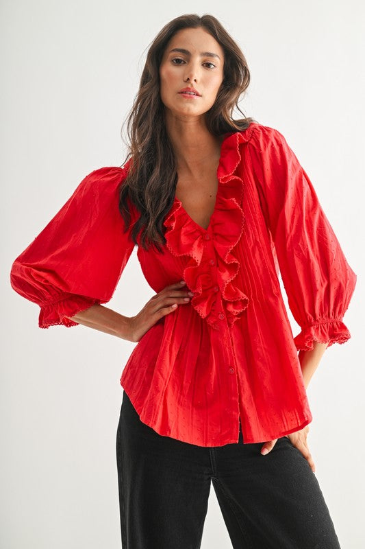 Red Ruffled Blouse