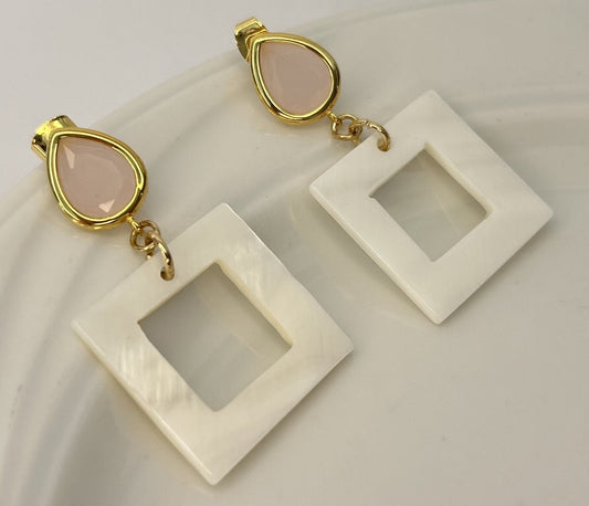 Gemstone Post with Square Shell Earrings