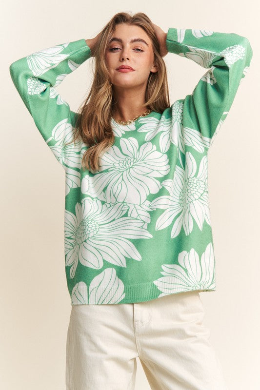 Floral Knit Long Sleeve Sweater