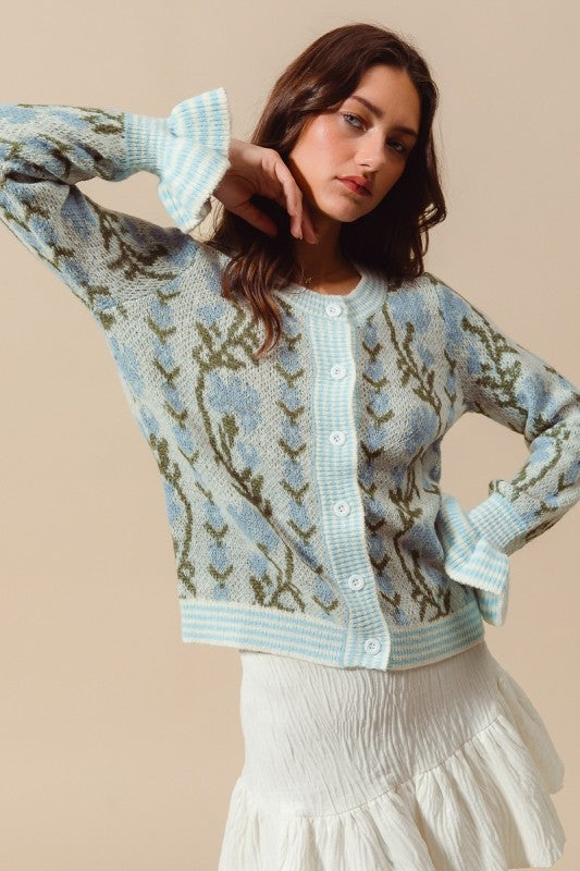 CUTE SWEATER CARDIGAN WITH RUFFLED CUFFS