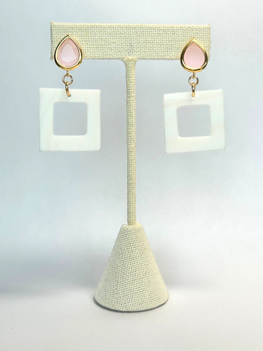 Gemstone Post with Square Shell Earrings