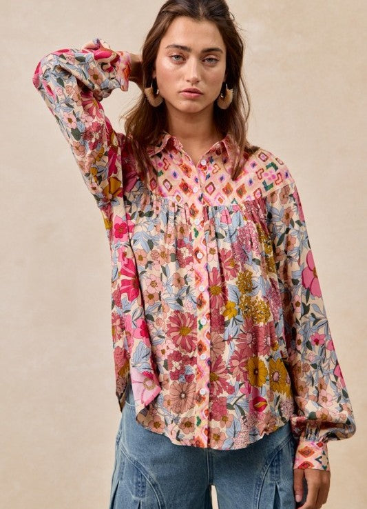 All Mixed Floral Blouse