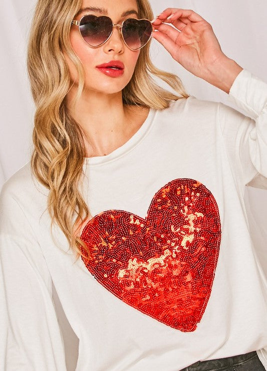 SEQUIN HEART PATCH KNIT TOP